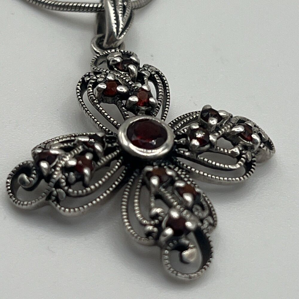 Sterling Silver 925 Cross Rare Garnet Necklace - Picture 3 of 8